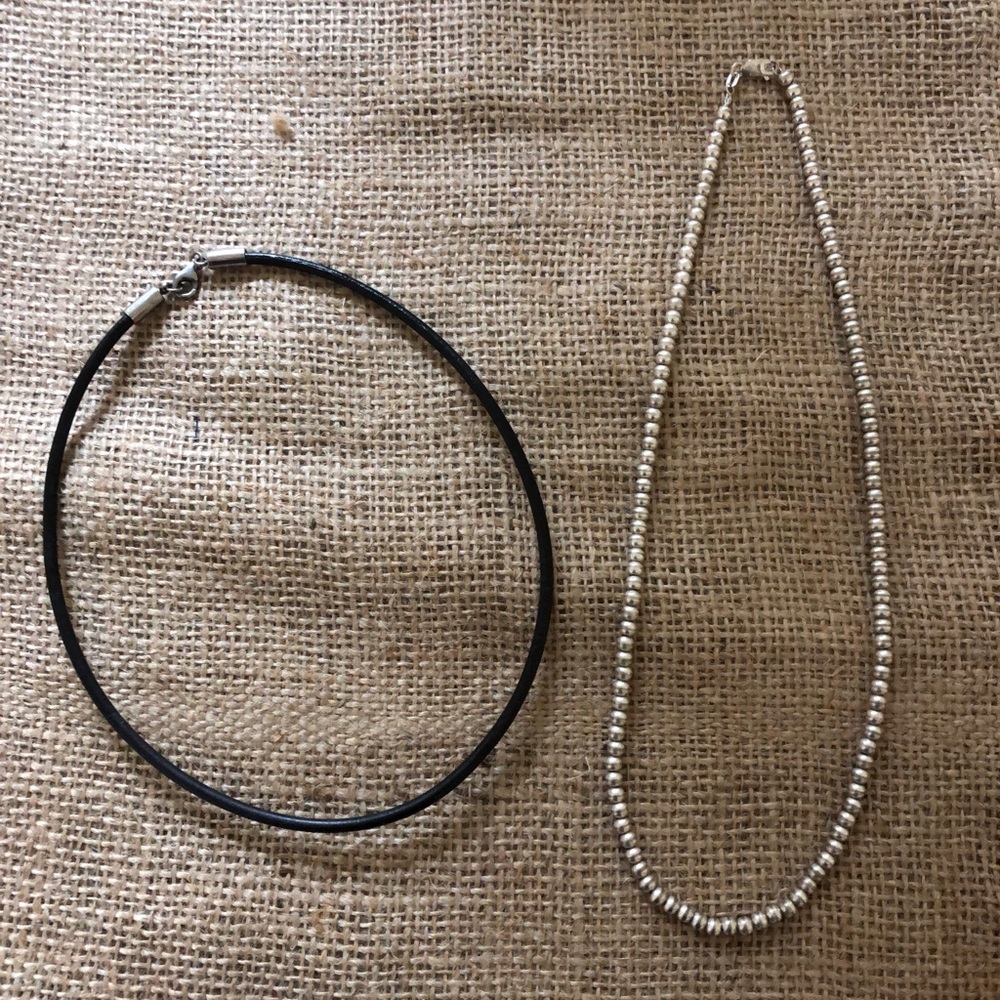 2️⃣ Necklaces - 1️⃣ Black Leather Choker & 1️⃣ Silver Beads Necklace